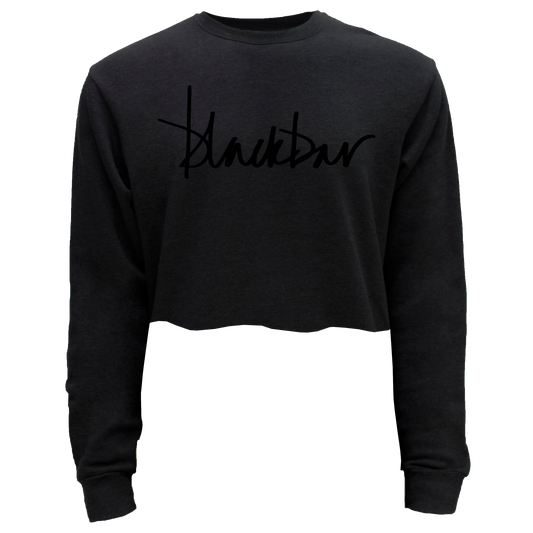 Black Script Logo Cropped Pullover Sweatshirt